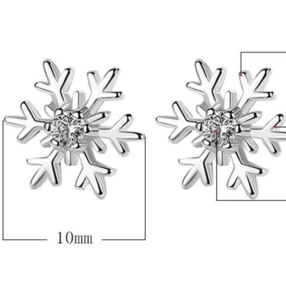 NEW 925 Sterling Silver Diamond Snowflake Earrings - Picture 8 of 8